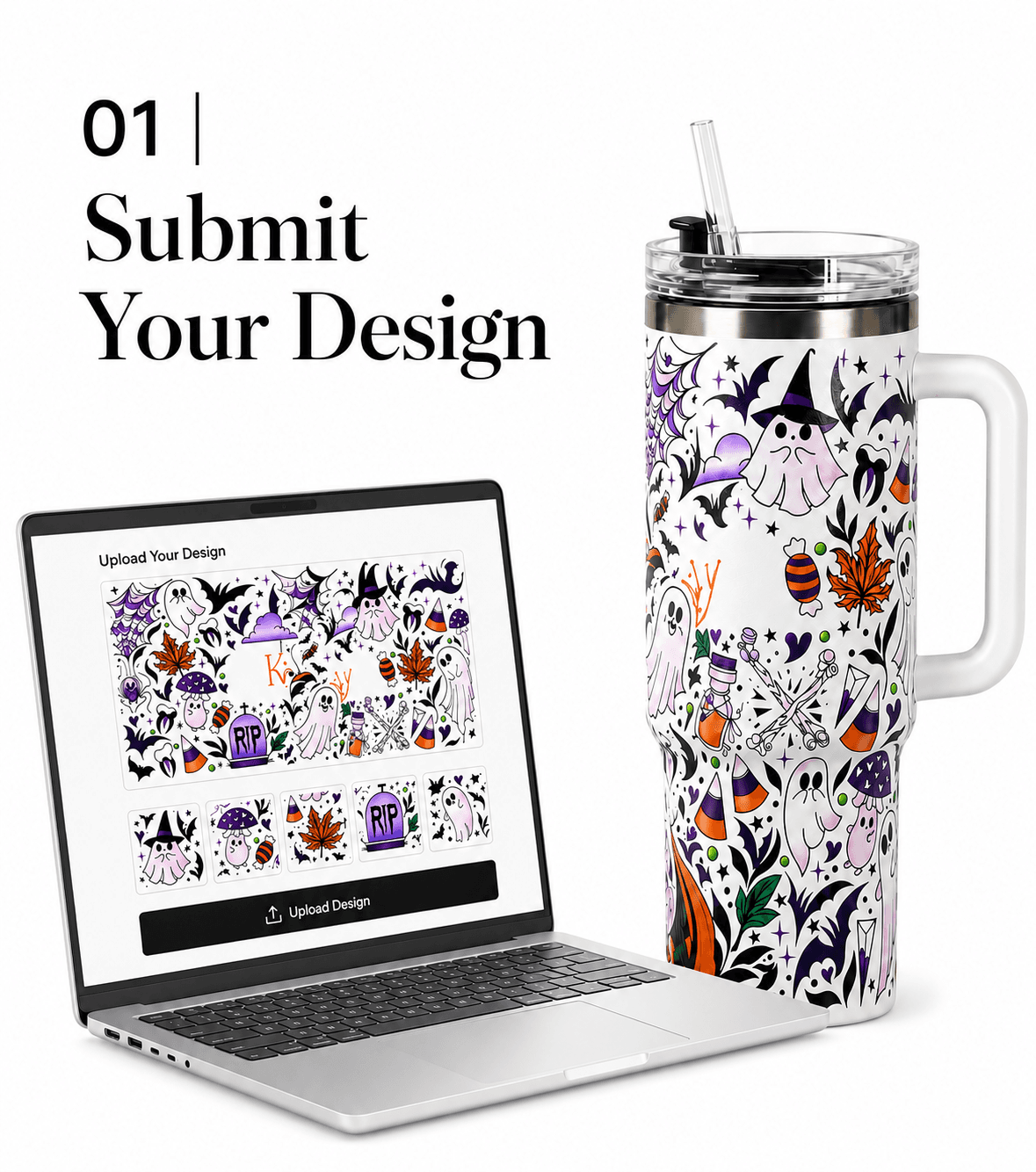 Online custom tumbler design workspace ready for artwork submission