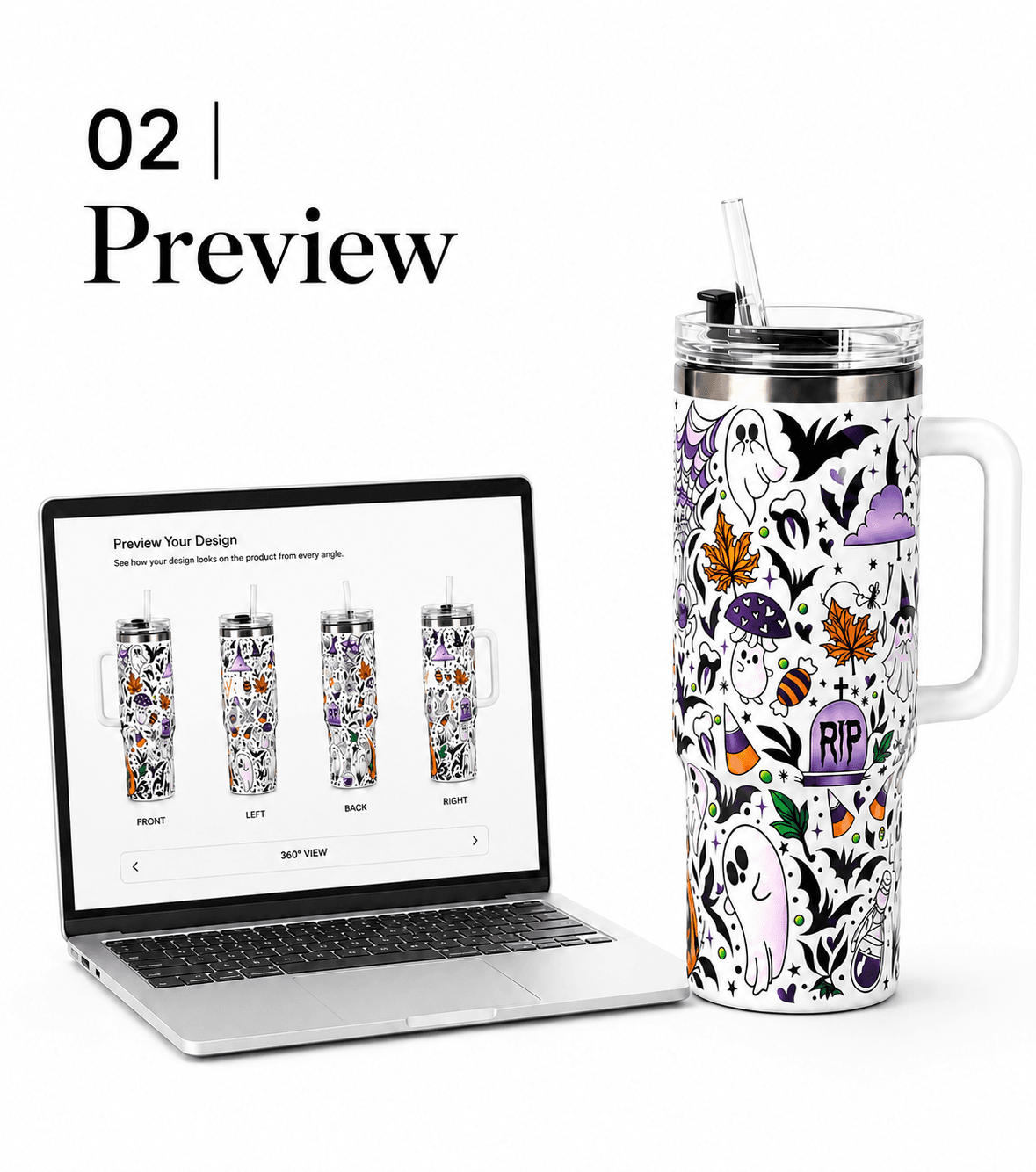 Colorful custom tumblers shown for design preview and approval